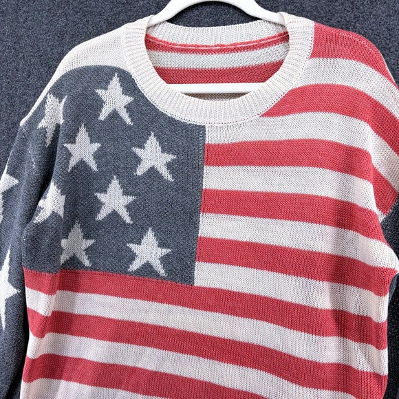 American Flag Pullover Knit Sweater Womens Size Medium Patriotic Classic Holiday - Picture 2 of 5